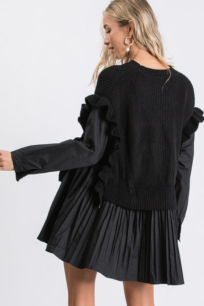 Woven mini dress with knit attached design.
